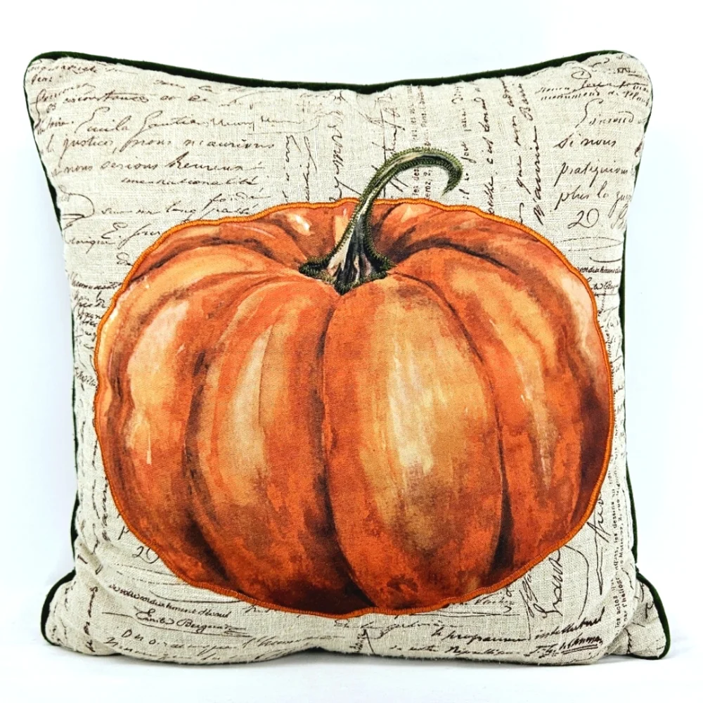Fall Pumpkin Reversible Plaid Throw Pillow 16x16 Farmhouse Decor